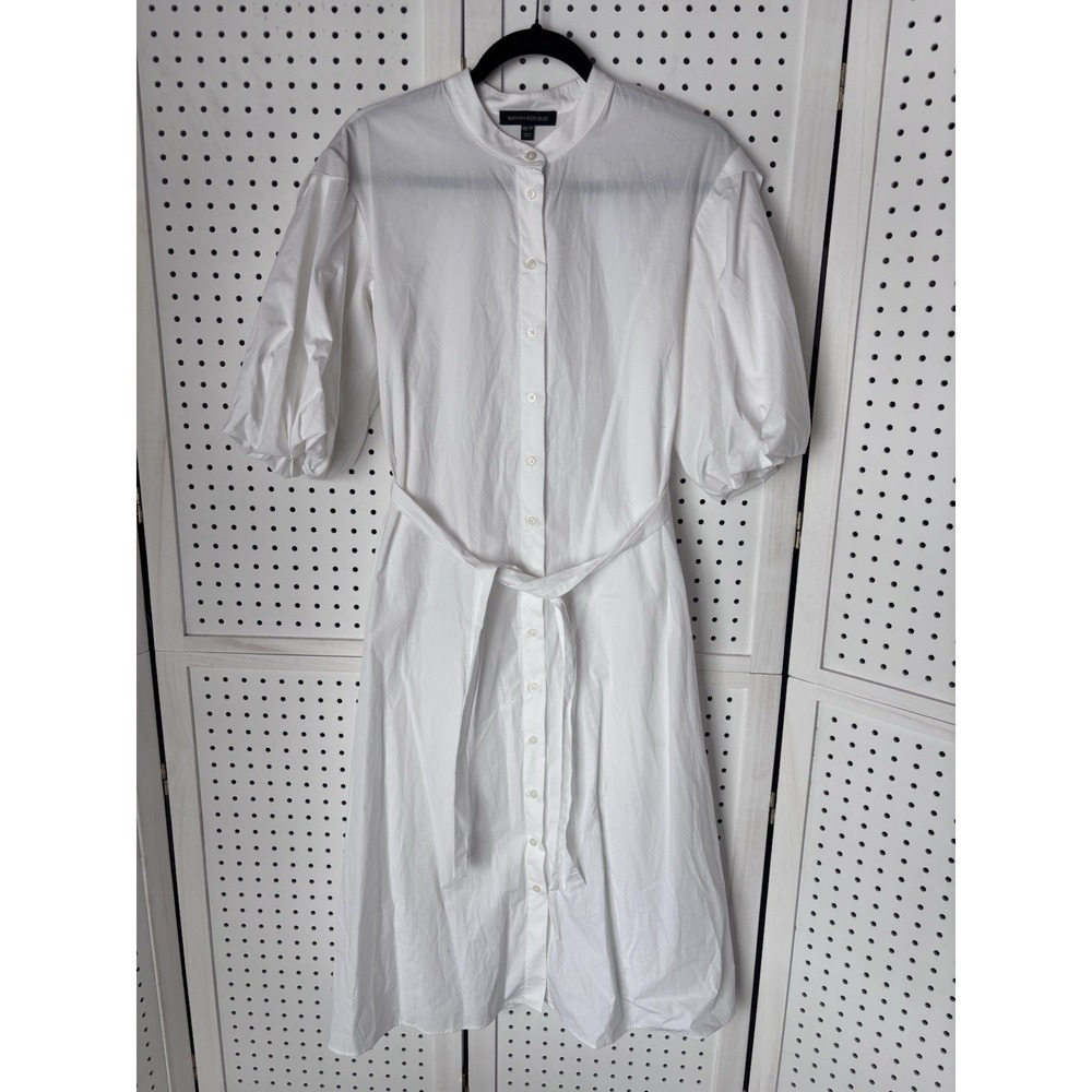 BANANA REPUBLIC Women's XS Poplin Puff Sleeve Shirt Dress White Button Cotton